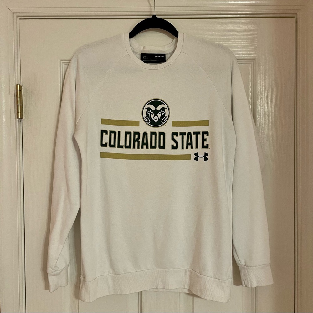 Colorado State Sweatshirt Under Armor White Crewneck Size Small Loose Fit